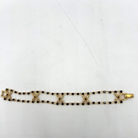 Black & Clear Crystal Bracelet Floral Hugs Gold-tone Chain - 7.25" - Picture 11 of 16